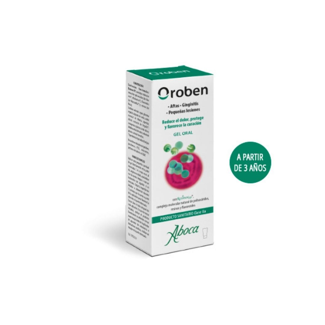 Envase de Oroben Gel Oral de 15 ml, un tratamiento para llagas y aftas bucales.