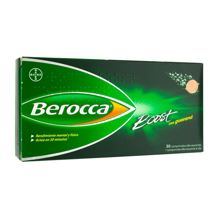 Caja de Berocca Boost 30 Comprimidos de Bayer, suplemento para energía y vitalidad.