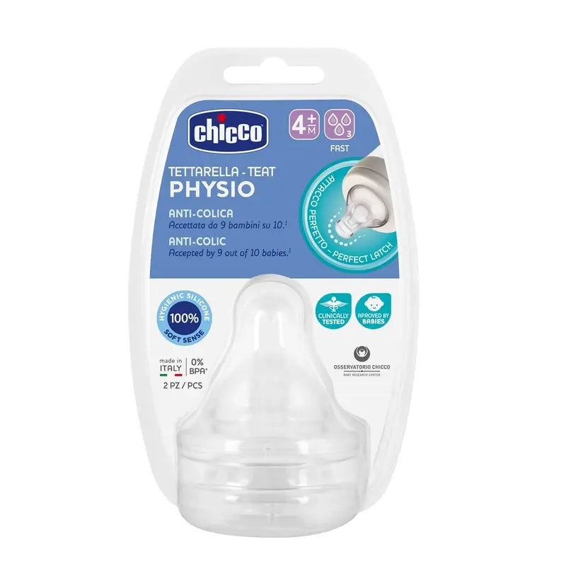 Tetina de silicona de flujo rápido Chicco Physi para biberón.