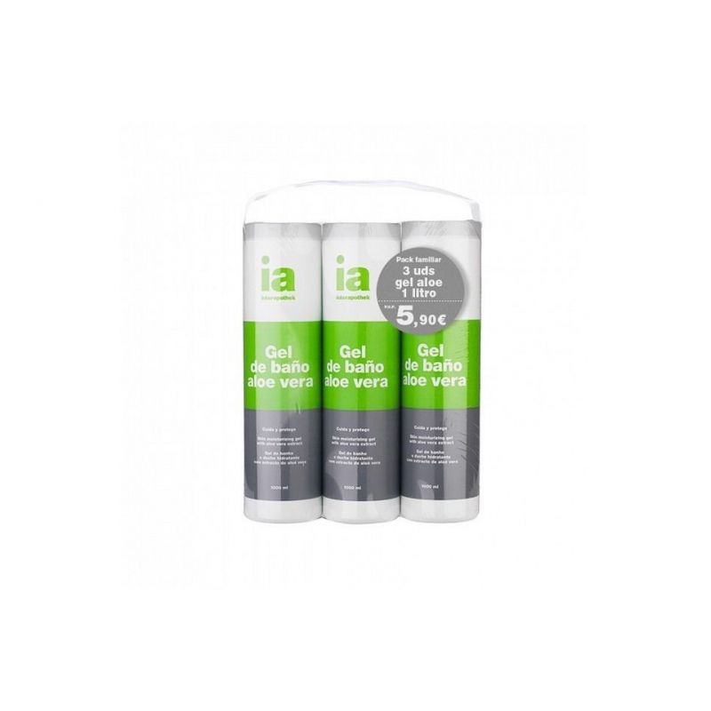 Envase de Interapothek Gel Aloe Vera Triplo mostrando su textura y color.