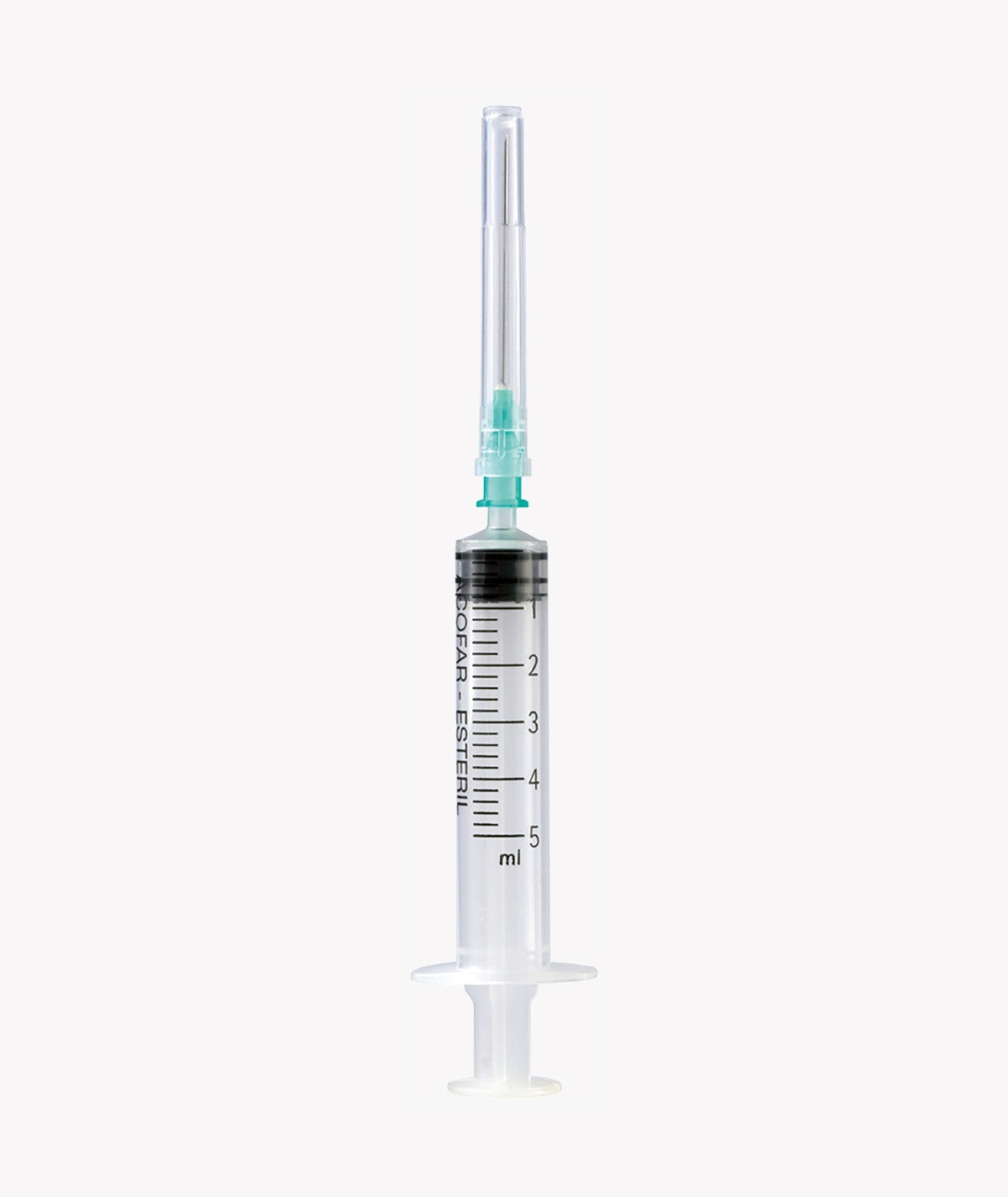 Jeringa C/A Acofar de 5ml, estéril, para administración precisa de medicamentos.