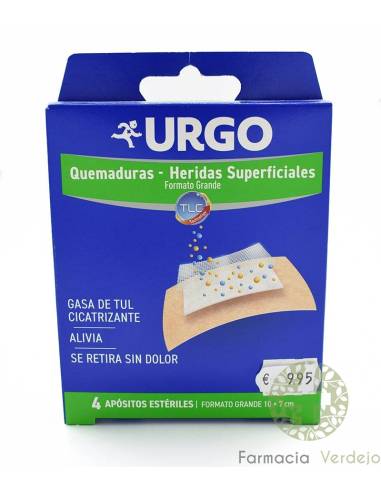 Envase de Urgo Quemaduras Heridas Superficiales 7, diseñado para proteger y curar quemaduras y herid