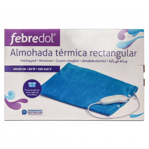Almohada térmica rectangular Febredol para alivio de dolores musculares y relajación.