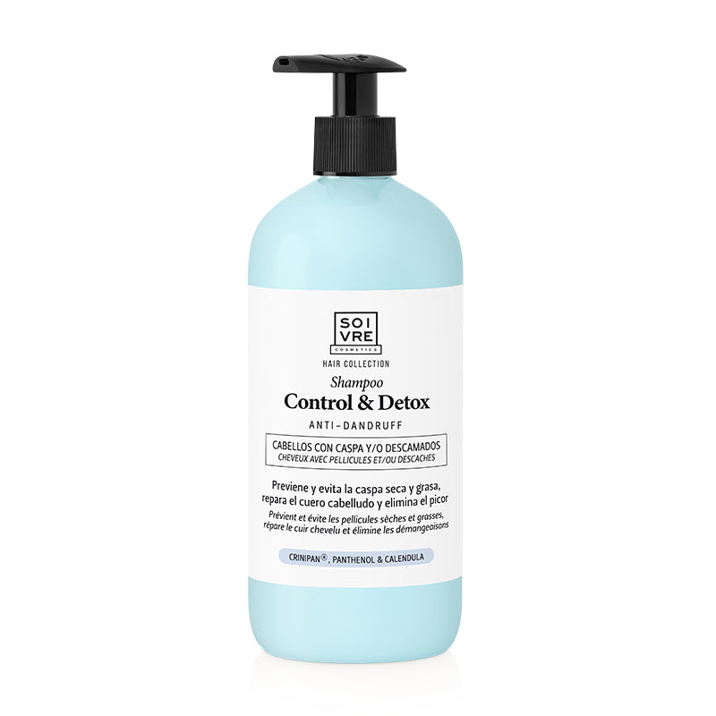 Botella de Soivre Cosmetics Champú Control & Detox A sobre fondo blanco.