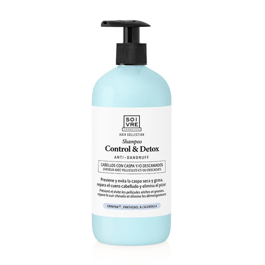 Botella de Soivre Cosmetics Champú Control & Detox A sobre fondo blanco.