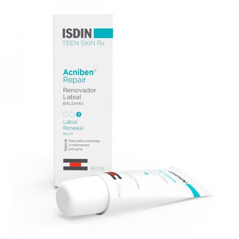 Bálsamo reparador labial Acniben Rx 10 ml de FlyFarma para labios secos y agrietados.