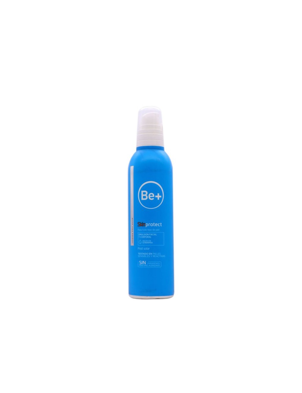 Envase de Be+ Skin Protect Emulsión Post Solar 1, emulsión ligera para después del sol.