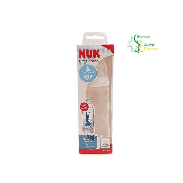 Biberón Nuk First Choice+ de polipropileno con tetina de silicona anticólicos.