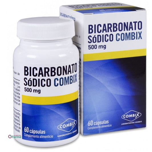 Bicarbonato Sódico Combix en cápsulas, envase de 60 unidades, para alivio digestivo.
