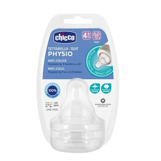 Tetina de silicona de flujo rápido Chicco Physi para biberón.