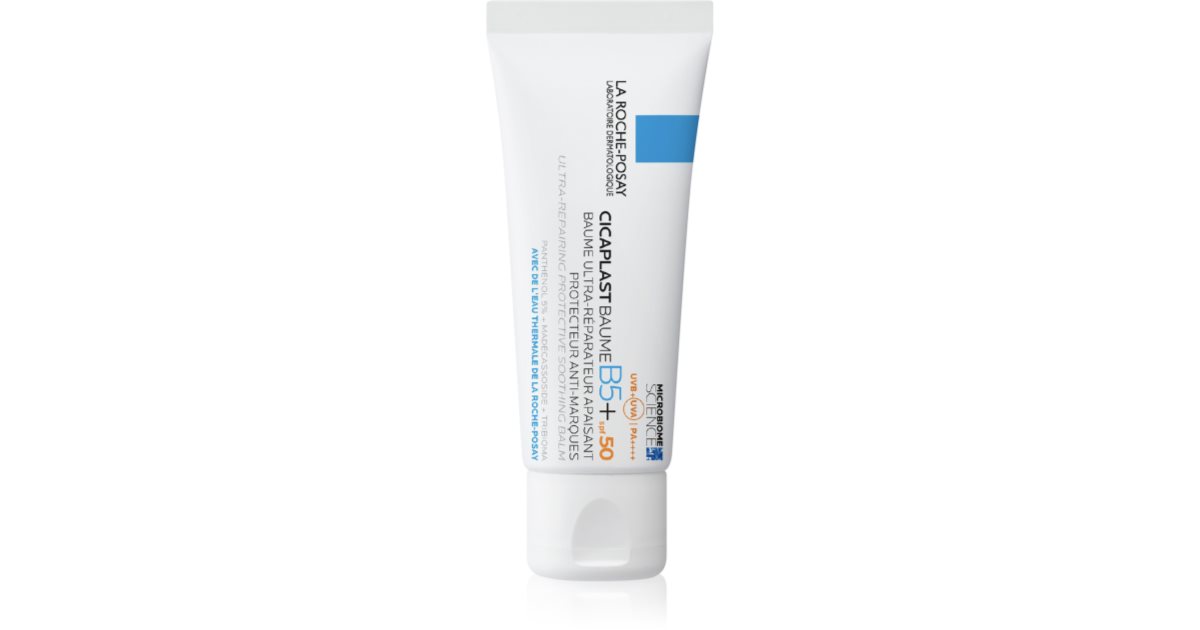 Envase de La Roche-Posay Cicaplast Baume B5 SPF50, bálsamo reparador y protector solar.