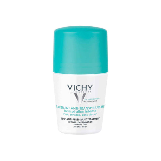 Vichy Desodorante Roll-On Tratamiento 48H para transpiración intensa.