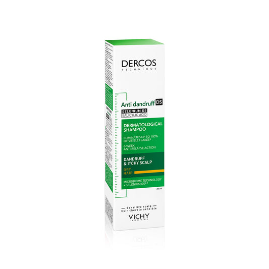 Vichy Dercos Champú Anticaspa para Cabello Seco, limpiando el cuero cabelludo y aportando brillo.