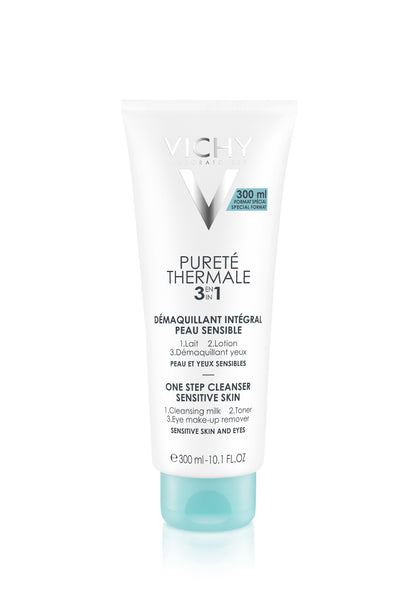 Vichy Pureté Thermale Desmaquillante Integral 3 en 1 · 200 ml, limpiador facial todo en uno para ros