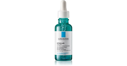 La Roche-Posay Effaclar Sérum Renovador Alisante: frasco con aplicador y textura del sérum.