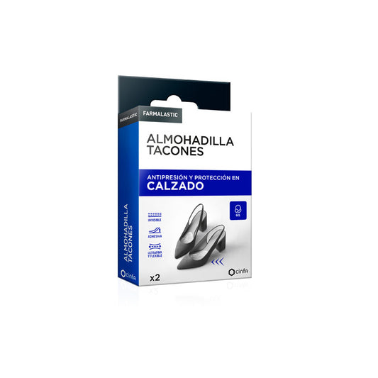 Pack de 2 almohadillas de silicona transparentes para tacones de la marca Farmalastic.