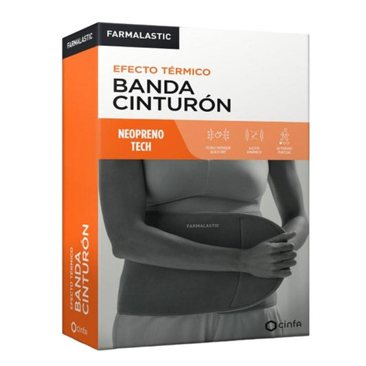 Faja de neopreno Farmalastic para soporte lumbar y alivio del dolor de espalda.