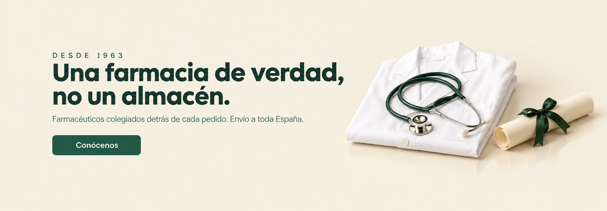Una farmacia de verdad, no un almacén. Farmacéuticos colegiados detrás de cada pedido, desde 1963. Envío a toda España.