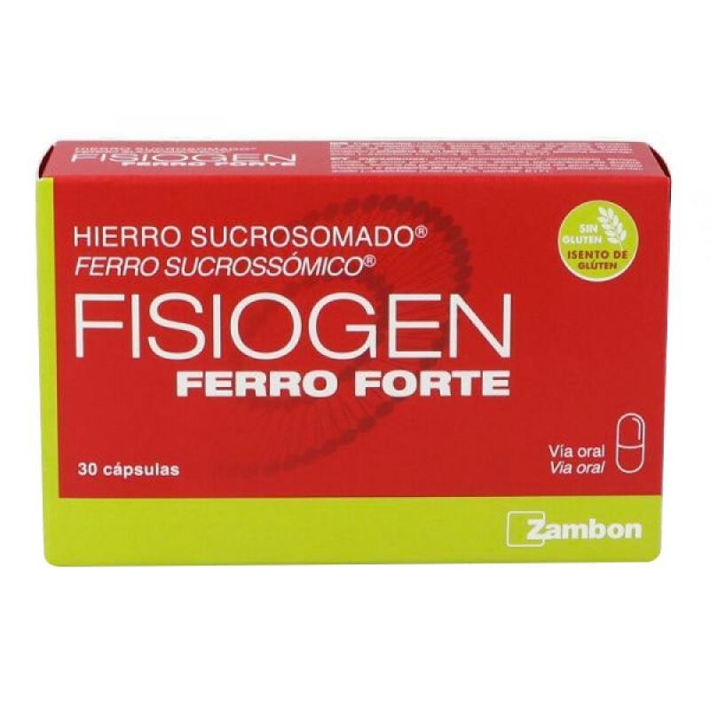 Caja de Fisiogen Hierro Forte Caps 30 Cápsulas, suplemento de hierro para la energía y el bienestar.