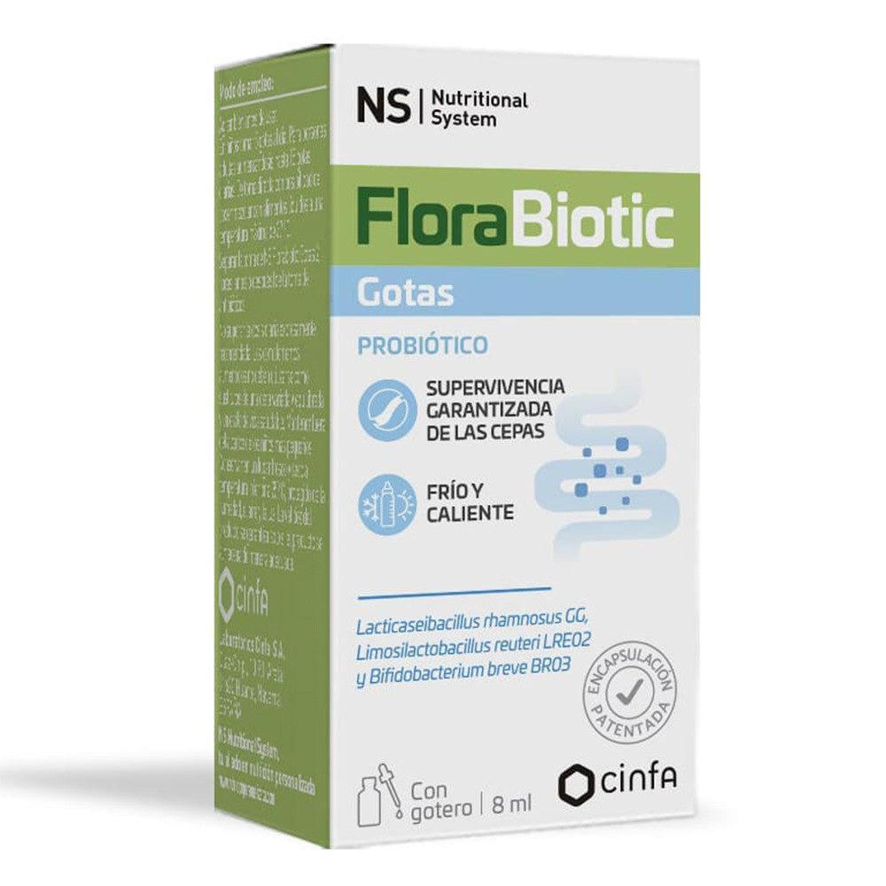 Botella de Ns Florabiotic Gotas 8 Ml de Cantabria Labs, suplemento probiótico para el bienestar dige