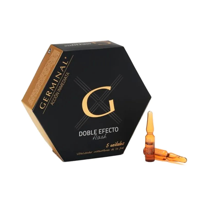 Frasco de Germinal Acción Inmediata Doble Efecto Fl, serum facial para una piel luminosa y joven.