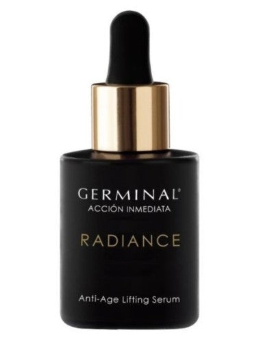 Envase de Germinal Acción Inmediata Radiance 1 Tar de FlyFarma mostrando su textura y luminosidad.