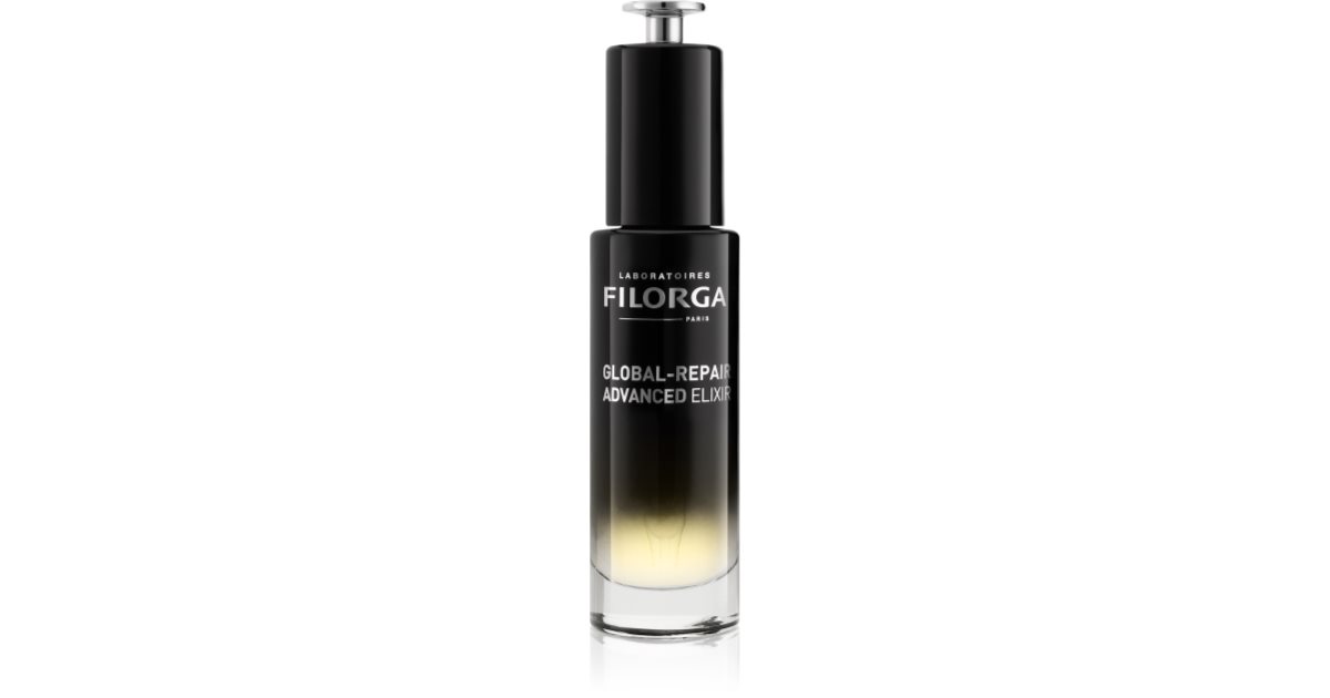 Botella de Filorga Global Repair Elixir Intensif Juventud, sérum rejuvenecedor para el rostro.