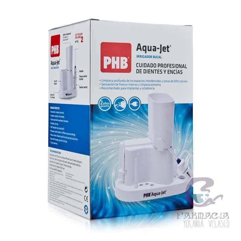 Irrigador Bucal Eléctrico PHB Aqua Jet mostrando chorro de agua para limpieza dental
