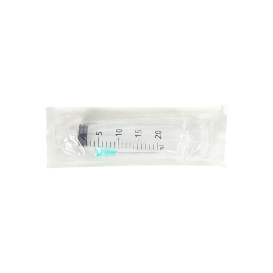 Jeringa Icogamma de 20 ml con escala de 100 unidades, ideal para uso sanitario y profesional.