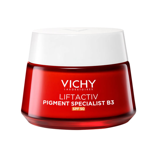 Crema antimanchas Vichy Liftactiv B3 con protección solar SPF50 para unificar el tono.