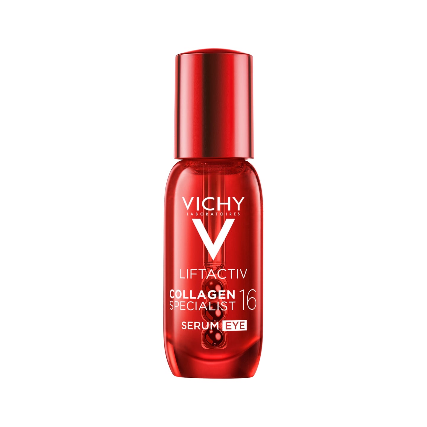 Frasco de Vichy Liftactiv Collagen Specialist Sérum Contorno de Ojos de 15 ml sobre un fondo limpio.