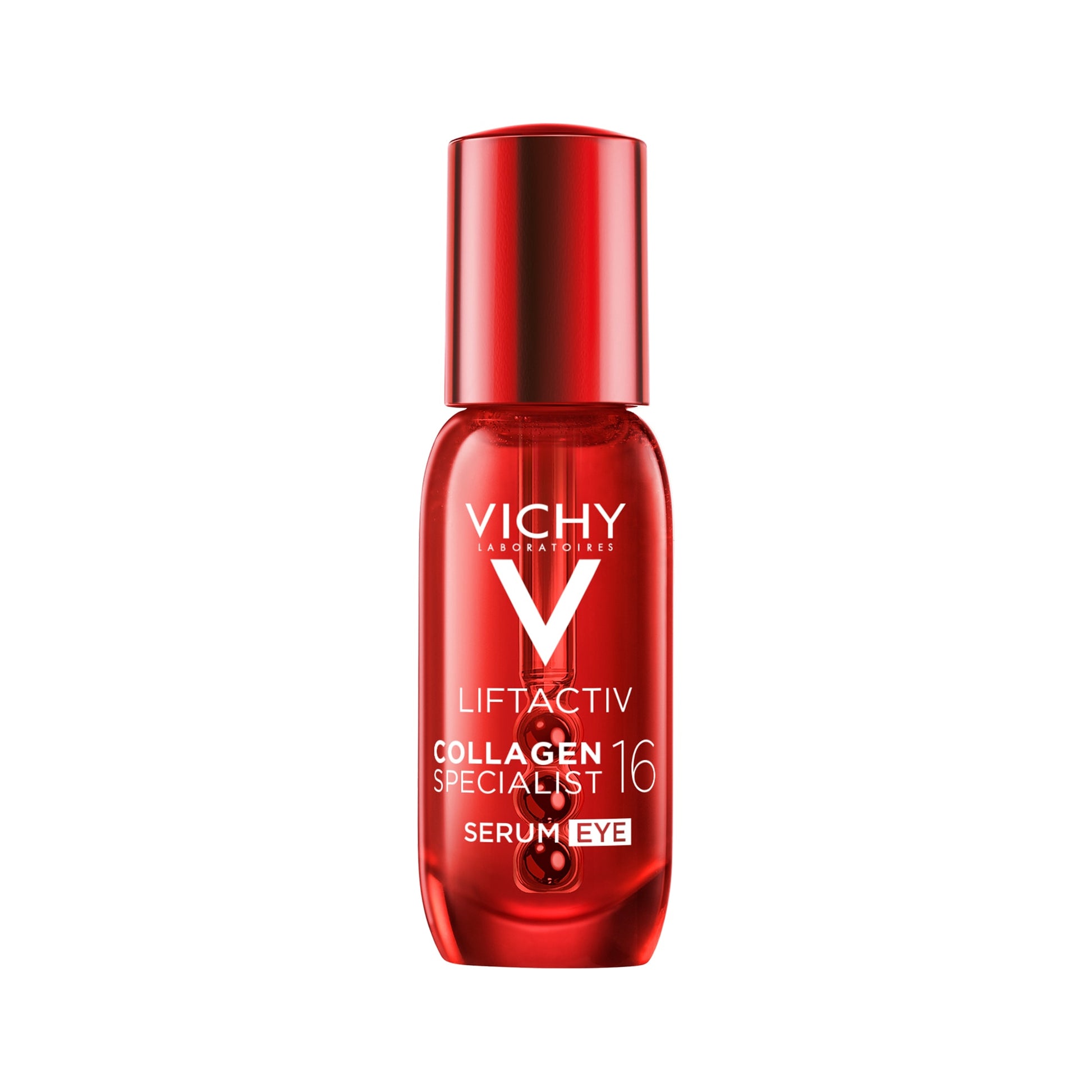 Frasco de Vichy Liftactiv Collagen Specialist Sérum Contorno de Ojos de 15 ml sobre un fondo limpio.