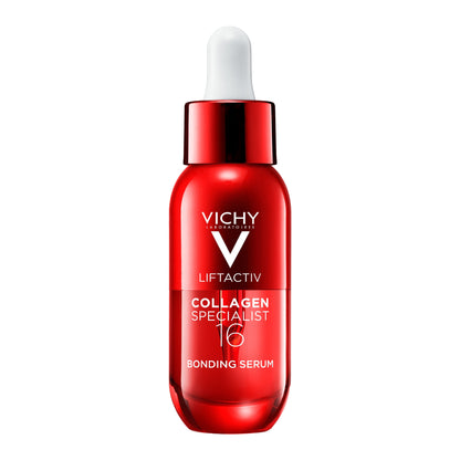 Frasco de Vichy Liftactiv Collagen Specialist Sérum, tratamiento antiedad para el rostro.