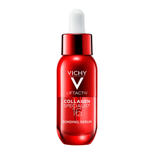 Frasco de Vichy Liftactiv Collagen Specialist Sérum, tratamiento antiedad para el rostro.