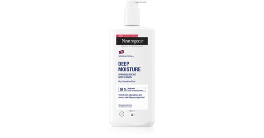 Bote de Formula Noruega Deep Moisture de Neutrogena para hidratación intensa de la piel.