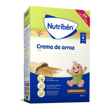Envase de Nutriben Crema de Arroz 300g, alimento infantil para bebés.