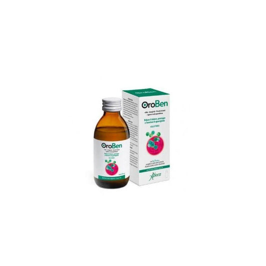 Envase de Oroben Colutorio Oral 150 ml, solución para el cuidado bucal y de las encías.