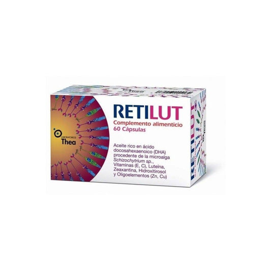 Envase de Retilut 60 Cápsulas, suplemento para la salud visual de FlyFarma.