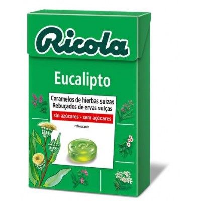 Caramelos Ricola Eucaliptus Sin Azúcar para aliviar la garganta y refrescar el aliento.