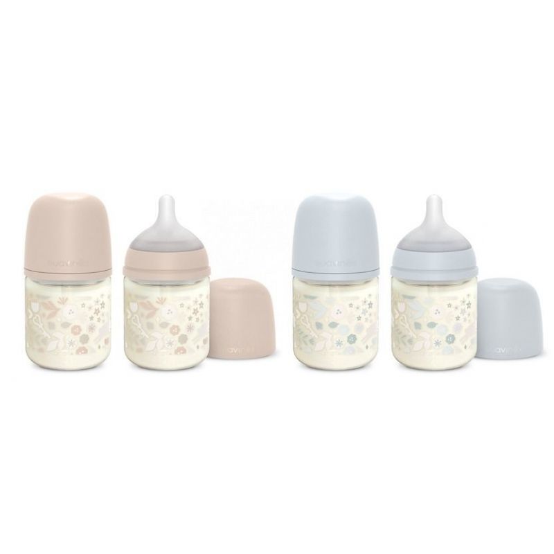 Biberón de vidrio con tetina fisiológica de silicona, ideal para bebés