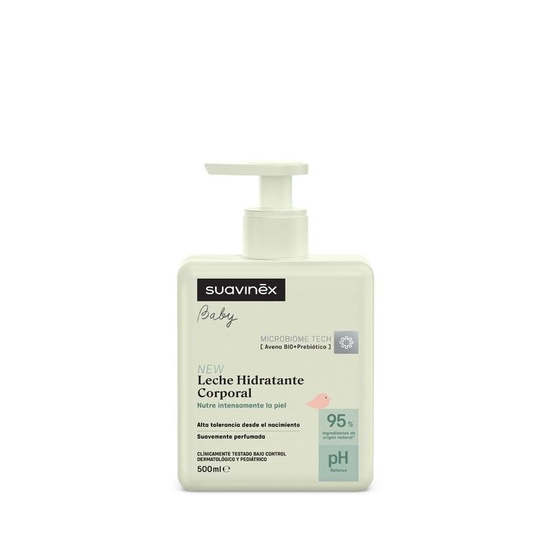 Bebé sonriendo con piel suave después de aplicar Loción Hidratante Pediátrica Suavinex.