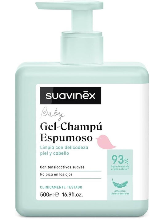 Botella de Suavinex Gel Champú Pediátrico 500 ml para higiene del bebé en FlyFarma.