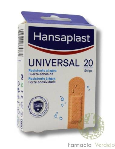 Caja de Tiras Adhesivas Tiritas Plastic 20 U Surt de Hansaplast, mostrando diferentes tamaños de tir