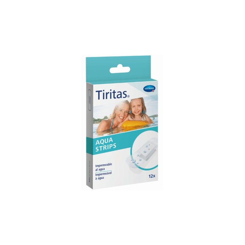 Caja de Tiritas Aqua Strips Hansaplast, aposito adhesivo impermeable para protección de heridas.