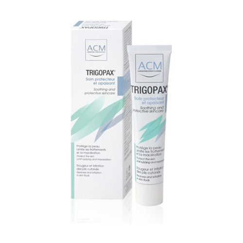 Tubo de Trigopax Protectora Y Calmante de FlyFarma mostrando su textura cremosa y calmante para la p