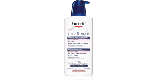 Eucerin Urea Repair Plus Loción 10% Urea 400 ml, envase del producto para hidratación y reparación d
