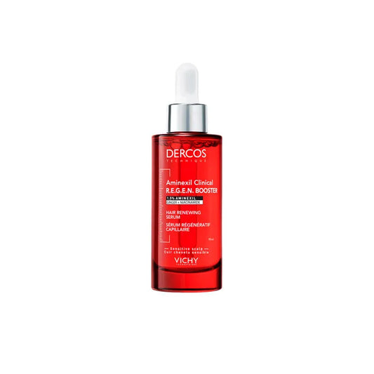 Frasco de Vichy Dercos Sérum Densificador Capilar de 90 ml sobre un fondo blanco.